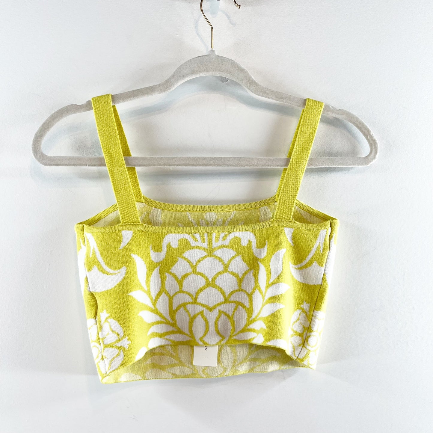 Celandine Pineapple Sleeveless Square-Neck Knit Crop Top Chartreuse Small