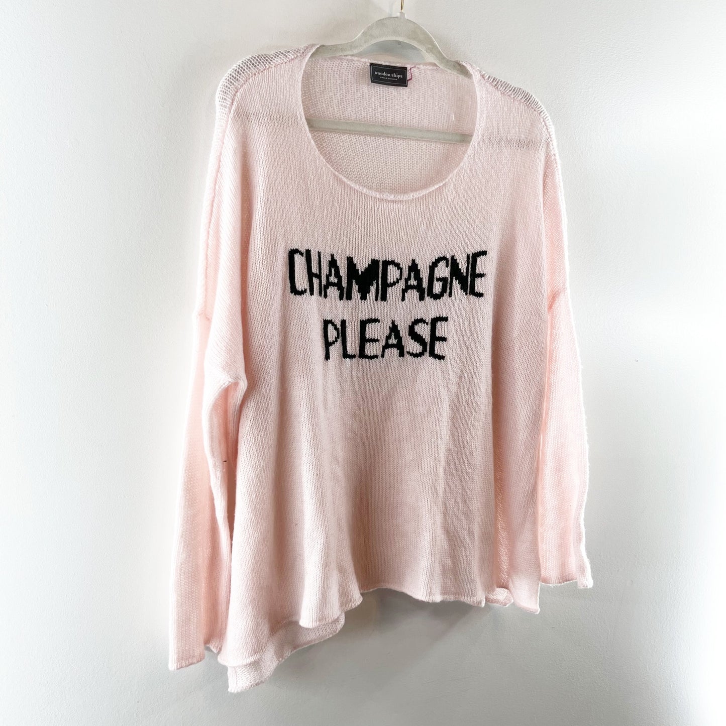 Wooden Ships Champagne Please Embroidered Knit Sweater Pink Medium / Large