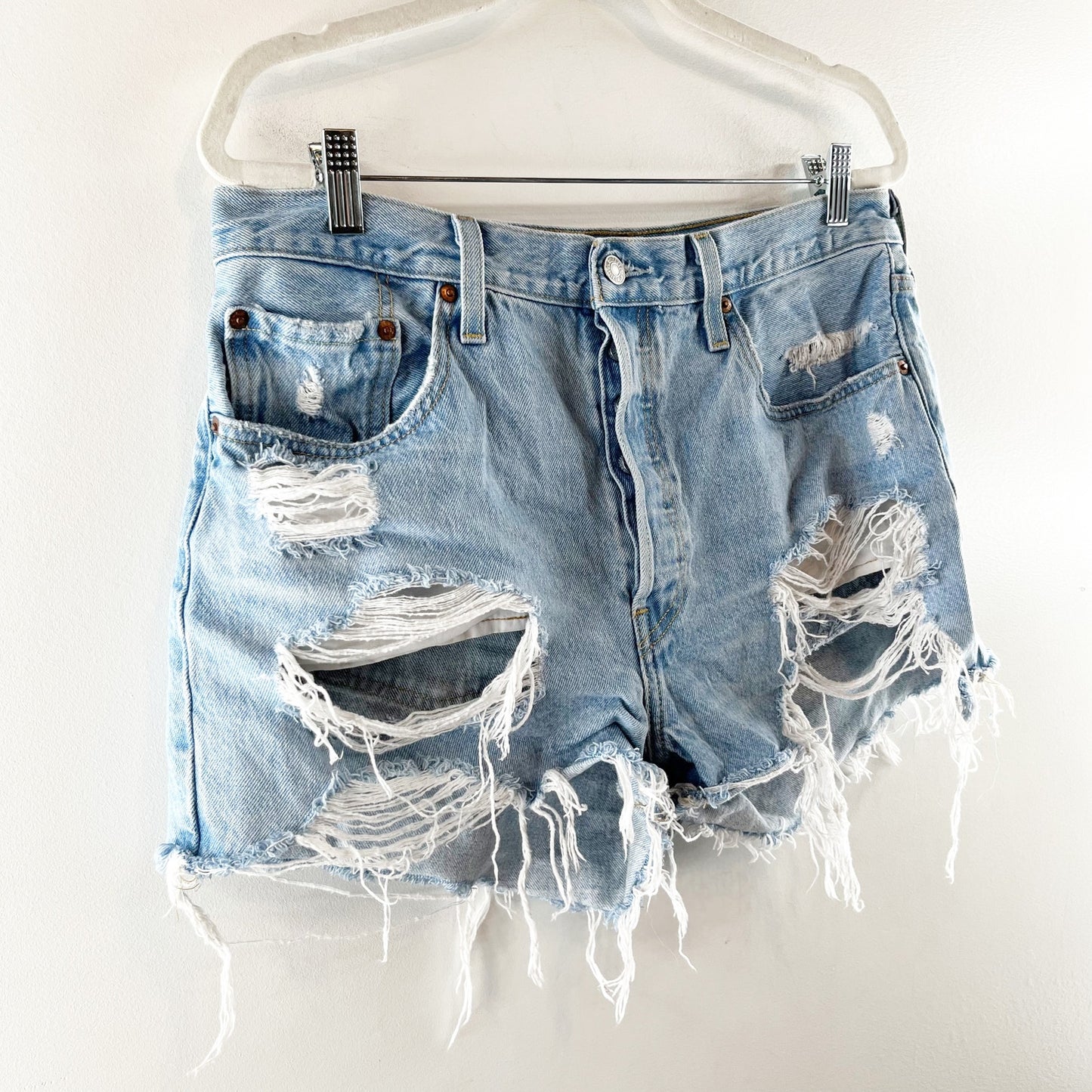 Levi's 501 Original Button Fly High Rise Distressed Cutoff Jean Shorts Blue 14