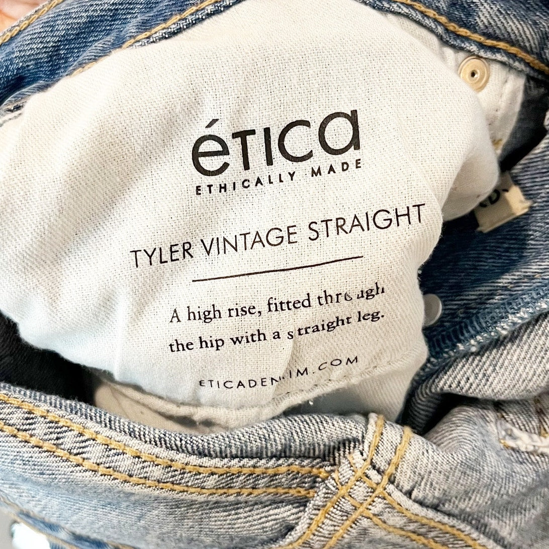 Etica Tyler Vintage High Rise Button Fly Straight Leg Jeans Blue 30