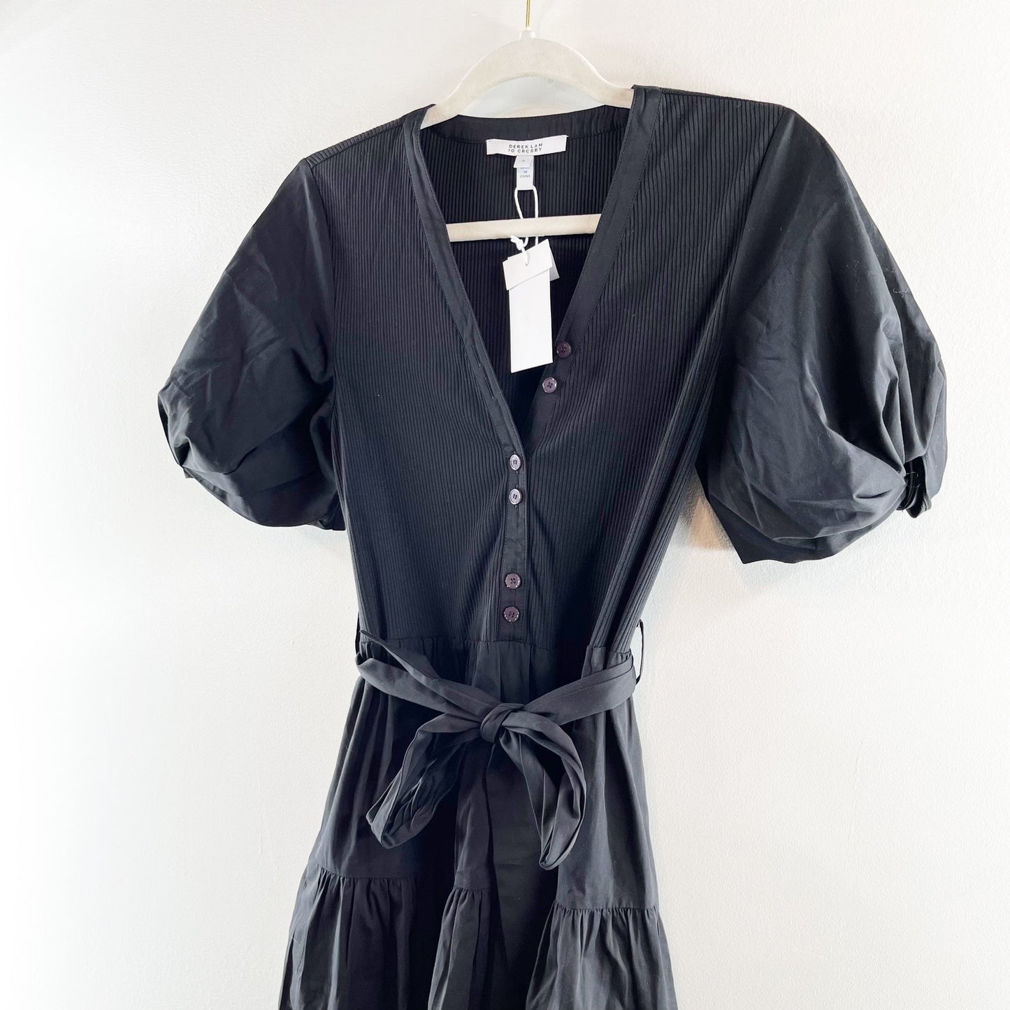 Derek Lam 10 Crosby Natalia Short Puff Sleeve Poplin Midi Dress Black Small