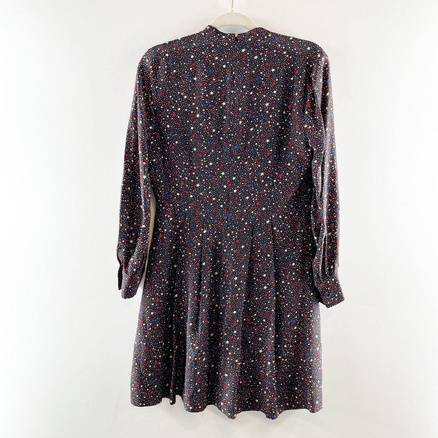 Madewell Long Sleeve Balsam Tie Neck Mini Silk Dress in Starry Night Black 4