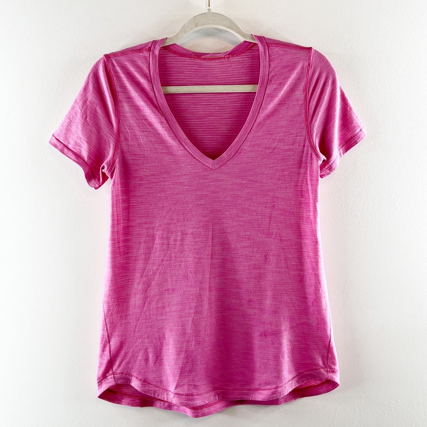 Lululemon What The Sport Short Sleeve V-Neck Tee Heathered Pink Paradise Small