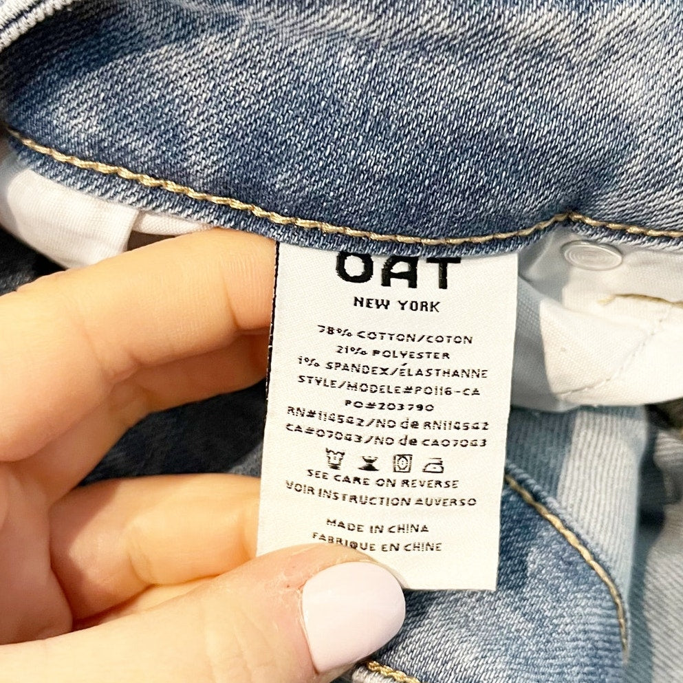 Oat New York High Rise Wide Leg Raw Hem Jeans Denim Blue 10 / 30