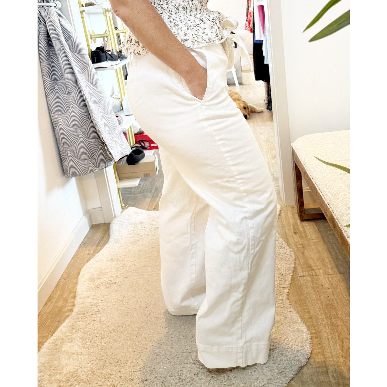 A New Day High Rise Wide Leg Belted Trouser Pants White 16