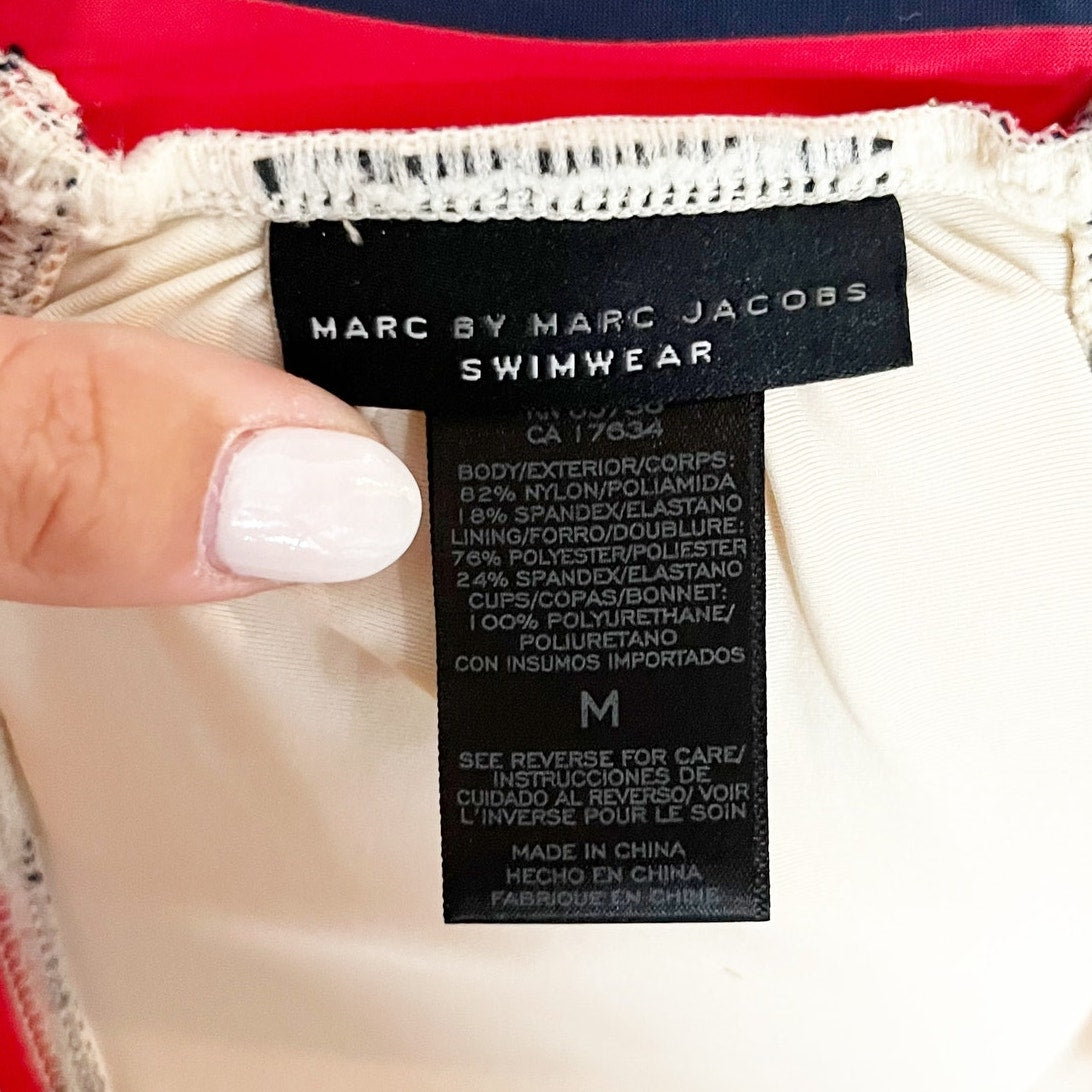Marc Jacobs Removable Halter Mid Rise Stripe Bikini Navy Red Tan Small / Medium