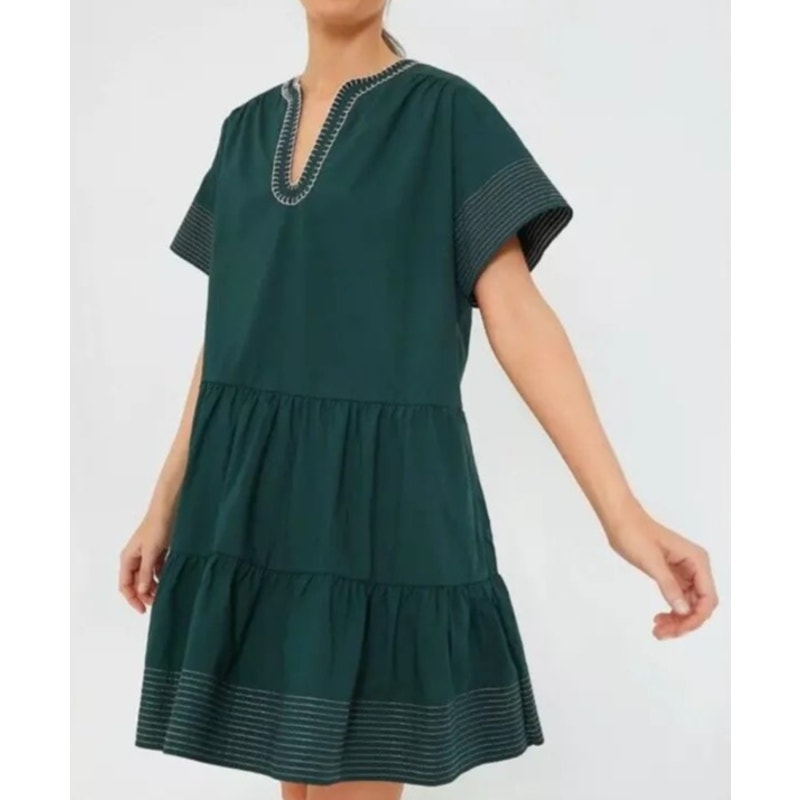 Tuckernuck Pomander Place Short Sleeve Kinsley Babydoll Mini Dress Evergreen S