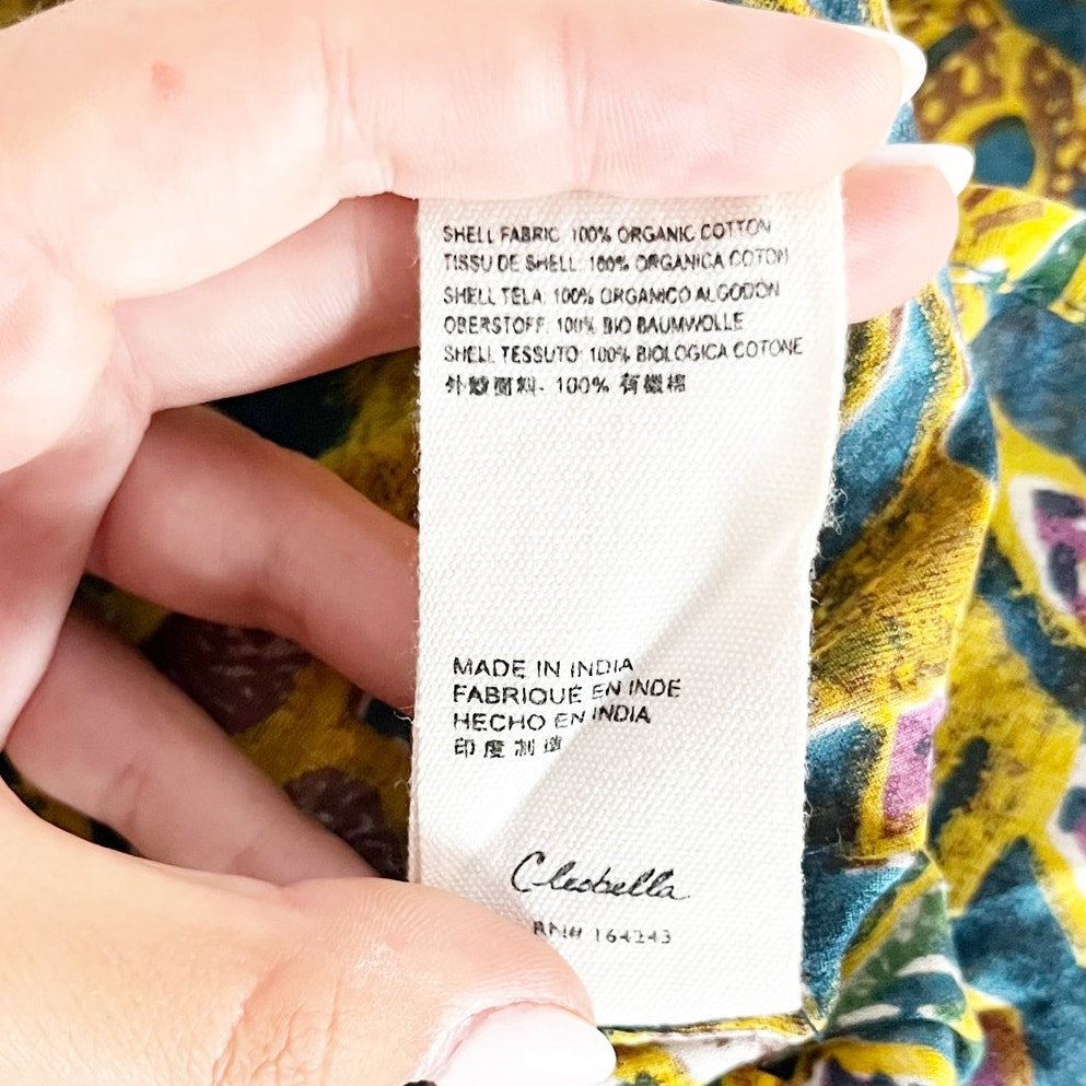 Cleobella Floral Button Up Cotton Chloe Shirt Top Blouse Green Yellow Medium