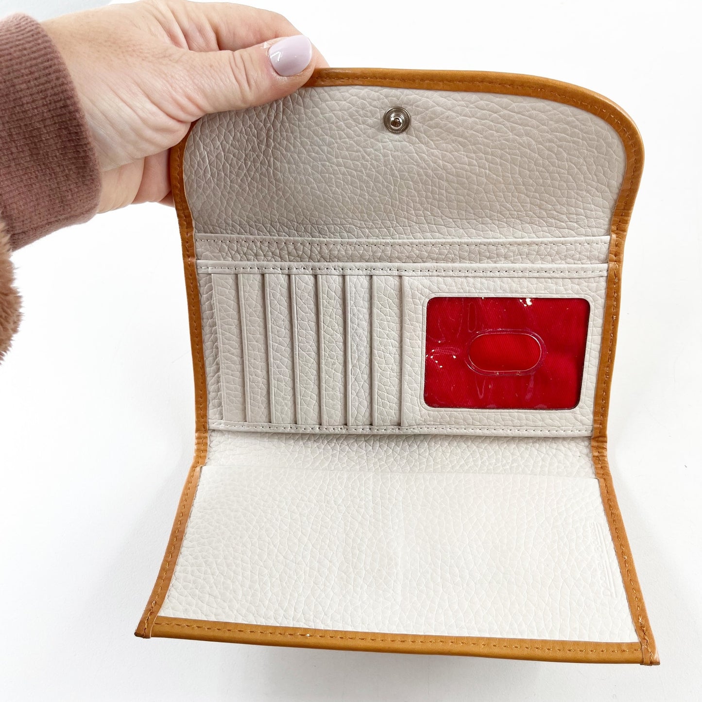 Dooney & Bourke Continental Clutch Wallet Pebbled Leather White Brown