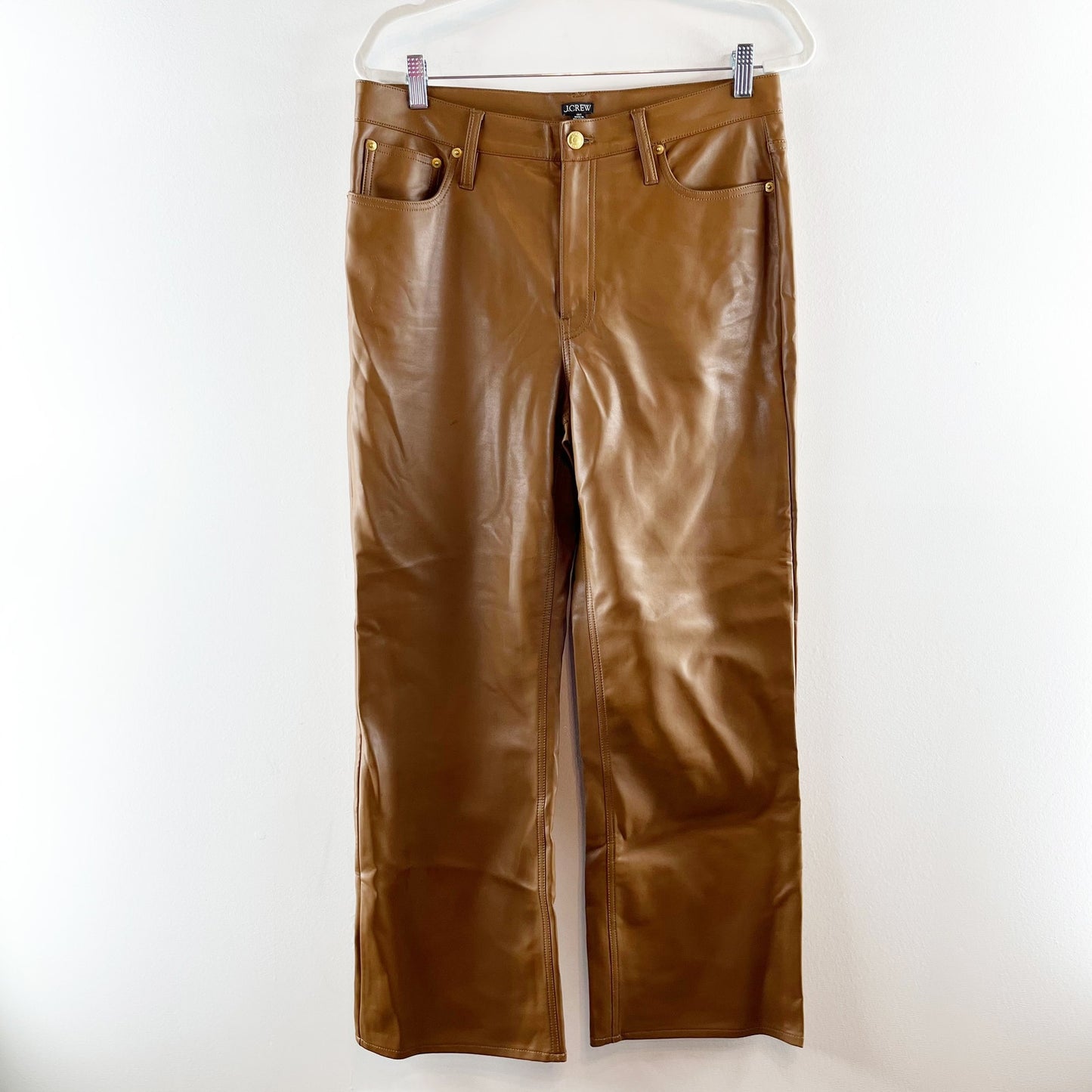 J. Crew Slim High Rise Cropped Faux Leather Pants in Rich Brown 30 Tall