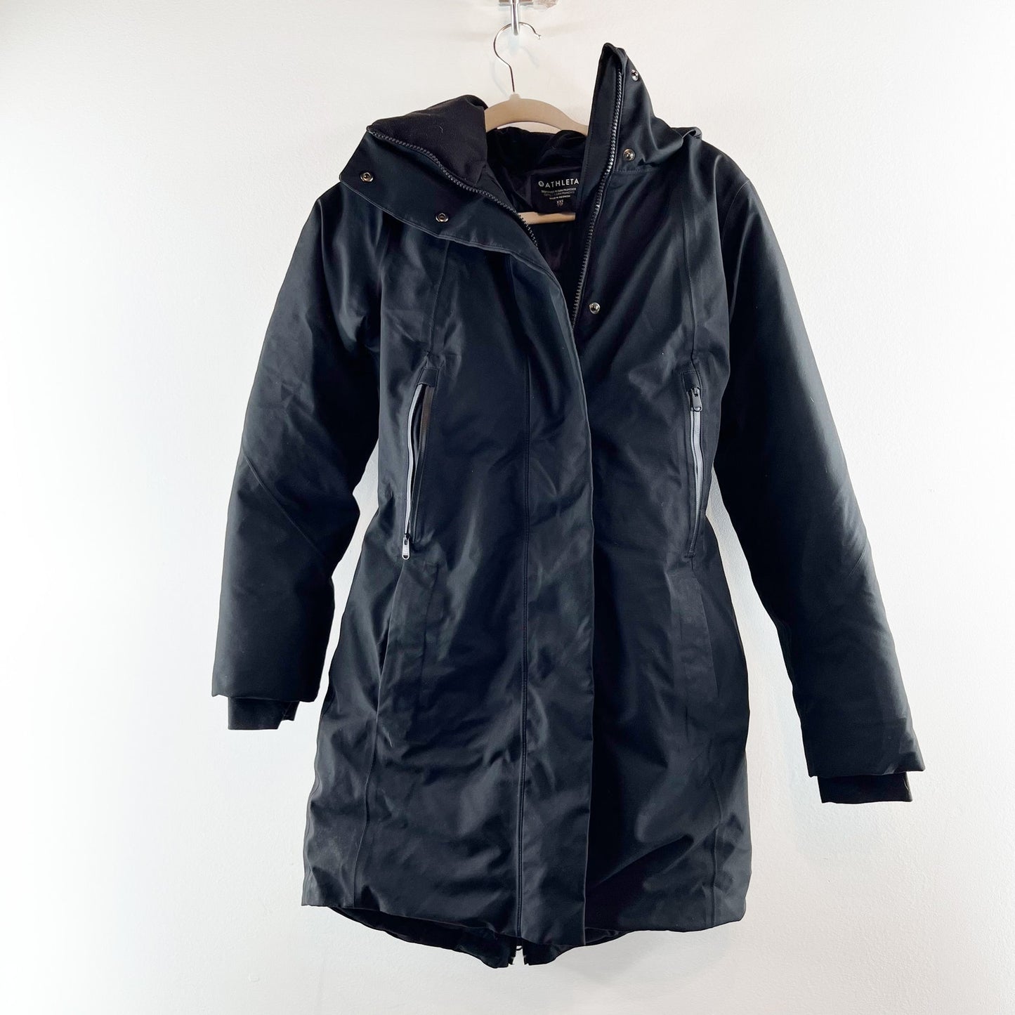 Athleta Rainout Outbound Faux Fur Hood Parka Coat Jacket Black XXS