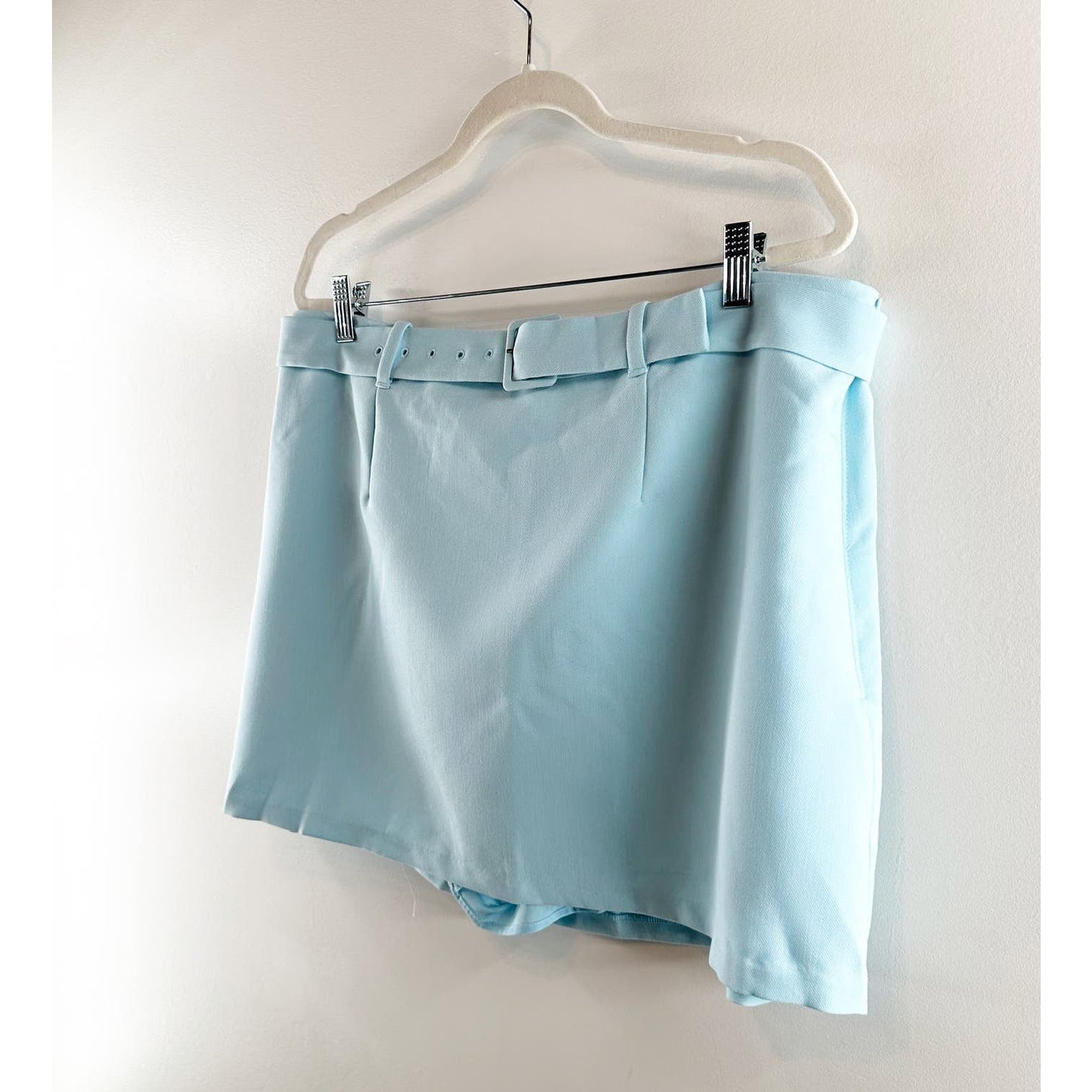 Abercrombie & Fitch Belted Menswear Mini Skort Skirt Baby Blue Pastel XL