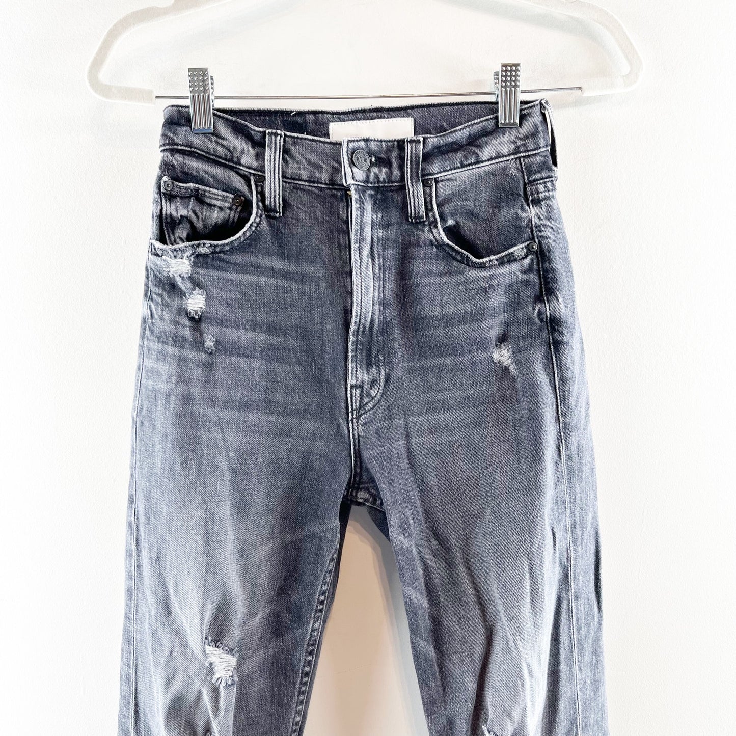 Mother High Waisted Rider Ankle Distressed Jeans After Midnight With Molly Black