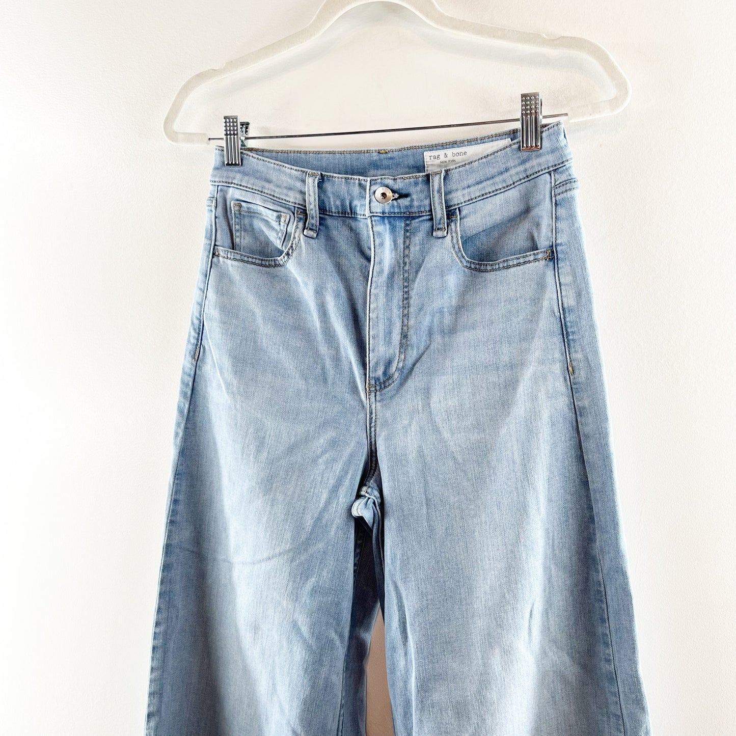 Rag & Bone Serena High Rise Denim Fray Hem Wide Leg Jeans Blue 28