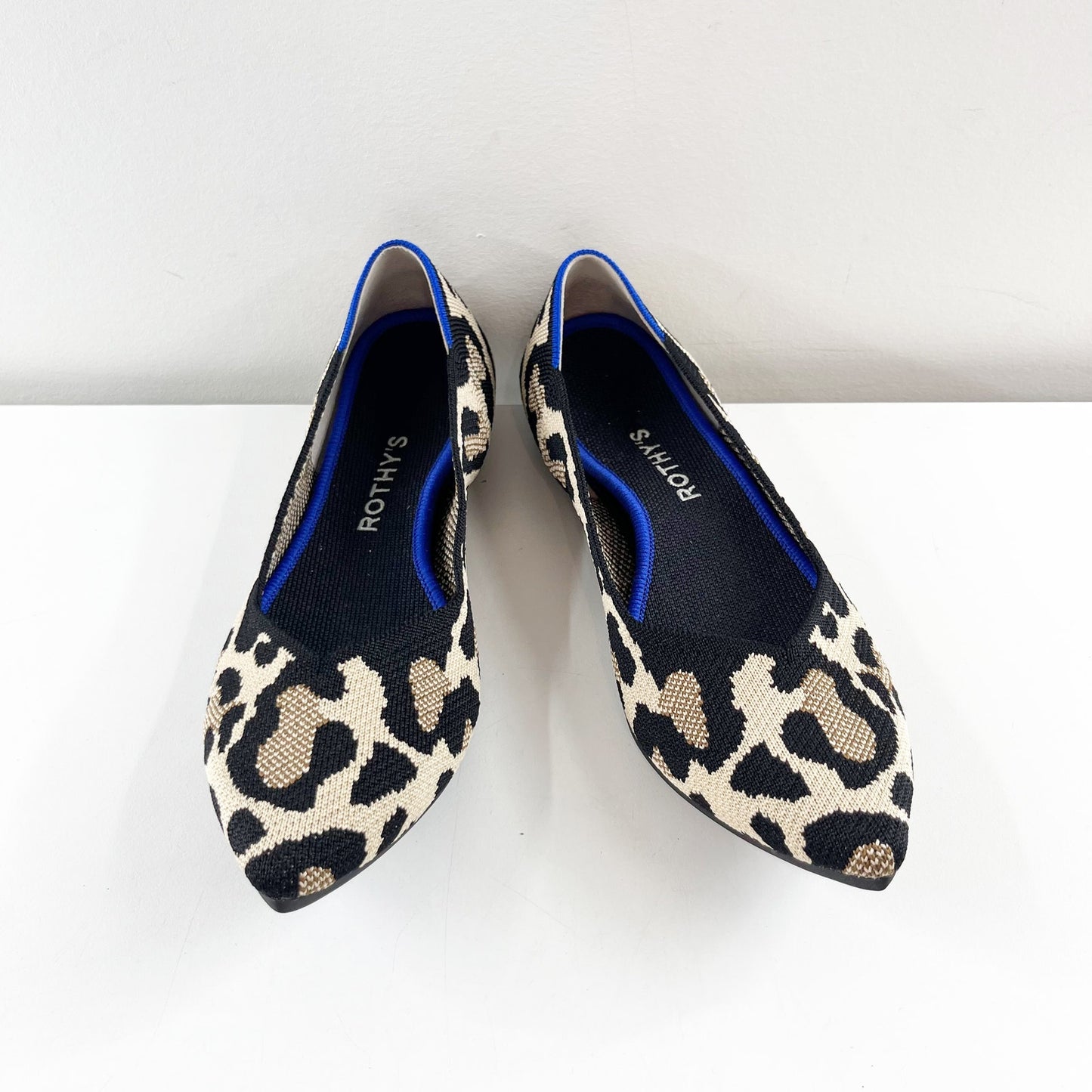 Rothy's The Point Pointed Toe Ballet Flats in Cat Leopard Print Tan Black 9