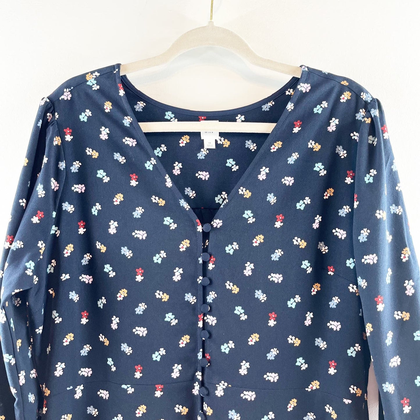 GAP Button Front Floral Midi Length Dress Navy Blue 16