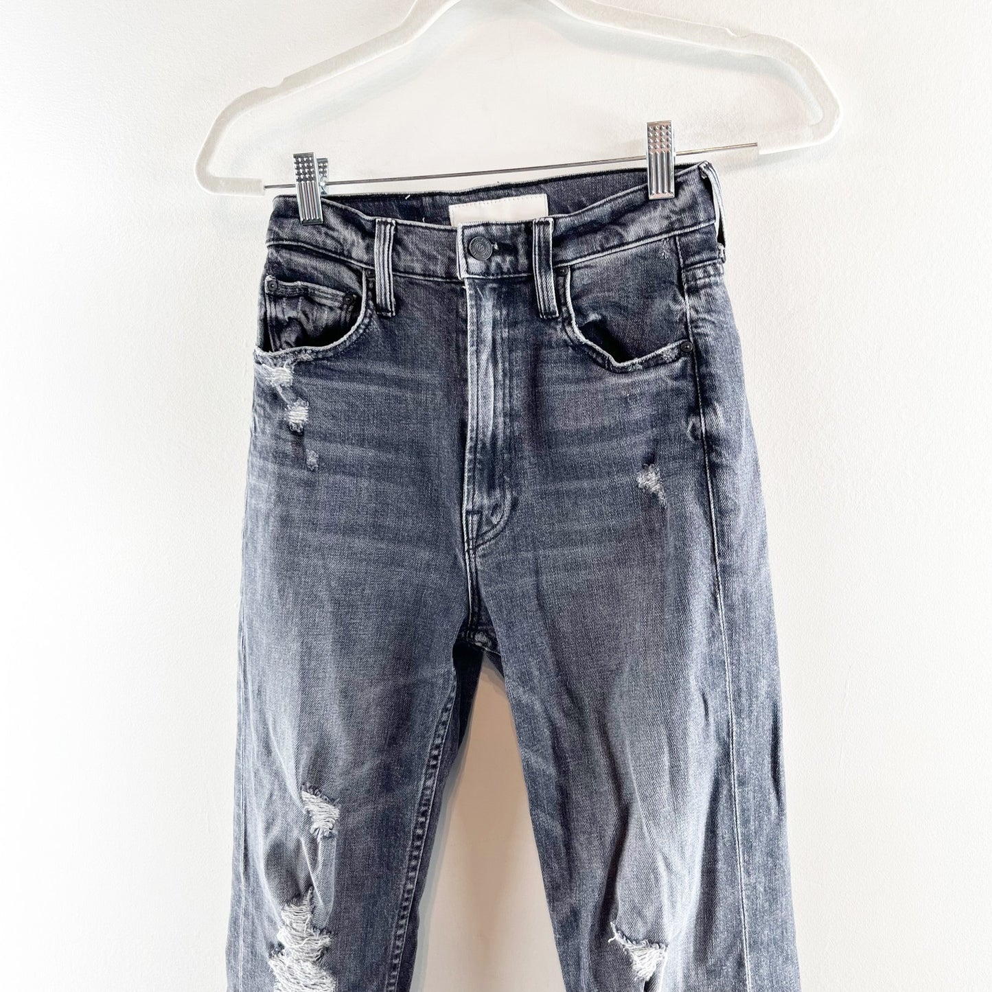 Mother High Waisted Rider Ankle Distressed Jeans After Midnight With Molly Black