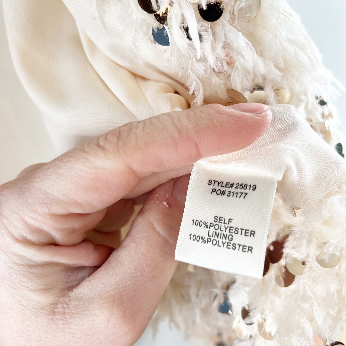 Skies are Blue Open Faux Fur Lined Sequin Jacket Coat Cream Gold Large