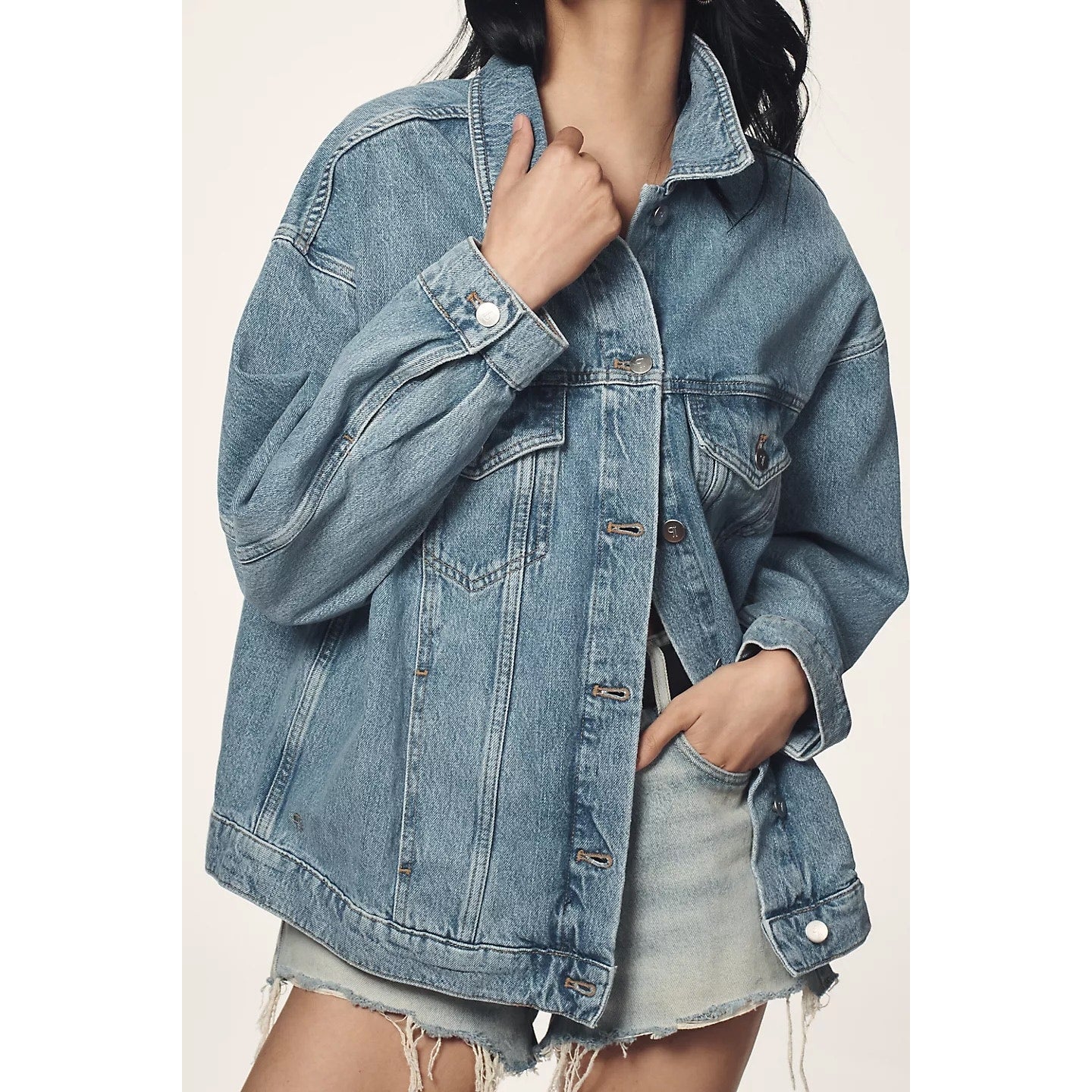 Pilcro Anthropologie The Western Denim Boyfriend Oversized Trucker Jacket XLP