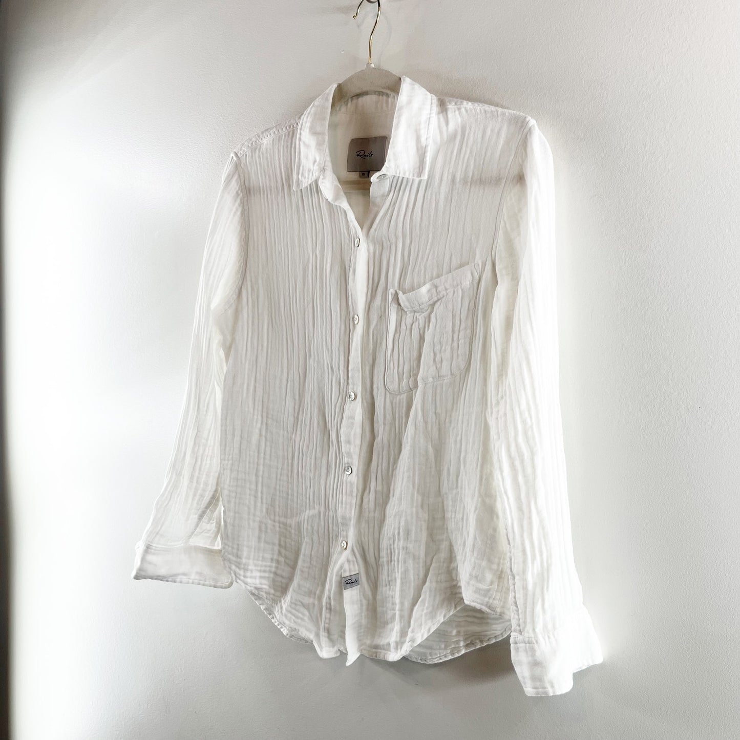 Rails Ellis 100% Cotton Gauze Long Sleeve Button-Up Shirt Top White XS