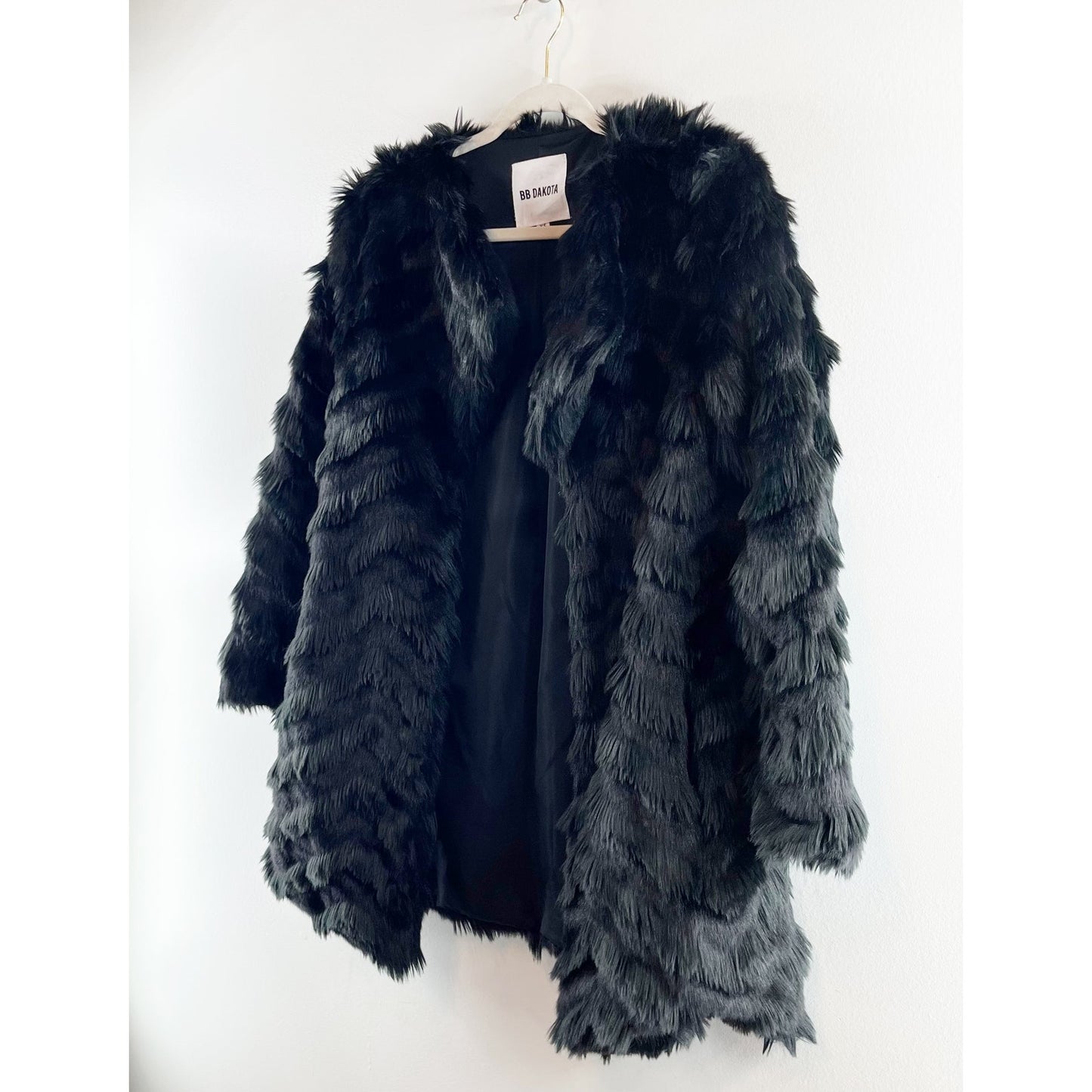 BB Dakota Its All Happening Chevron Faux Fur Winter Coat Jacket Black XS