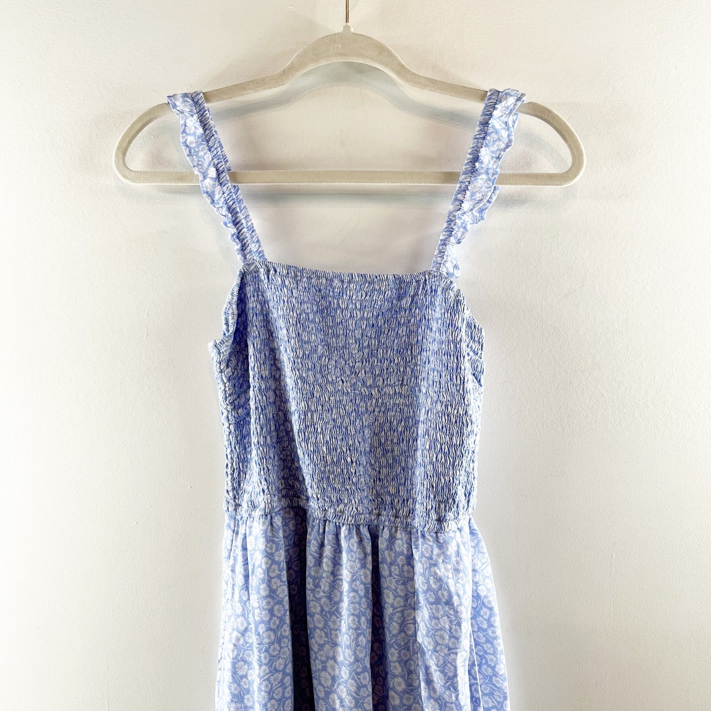 Abercrombie & Fitch Smocked Square Neck Floral Midi Slip Dress Blue Small