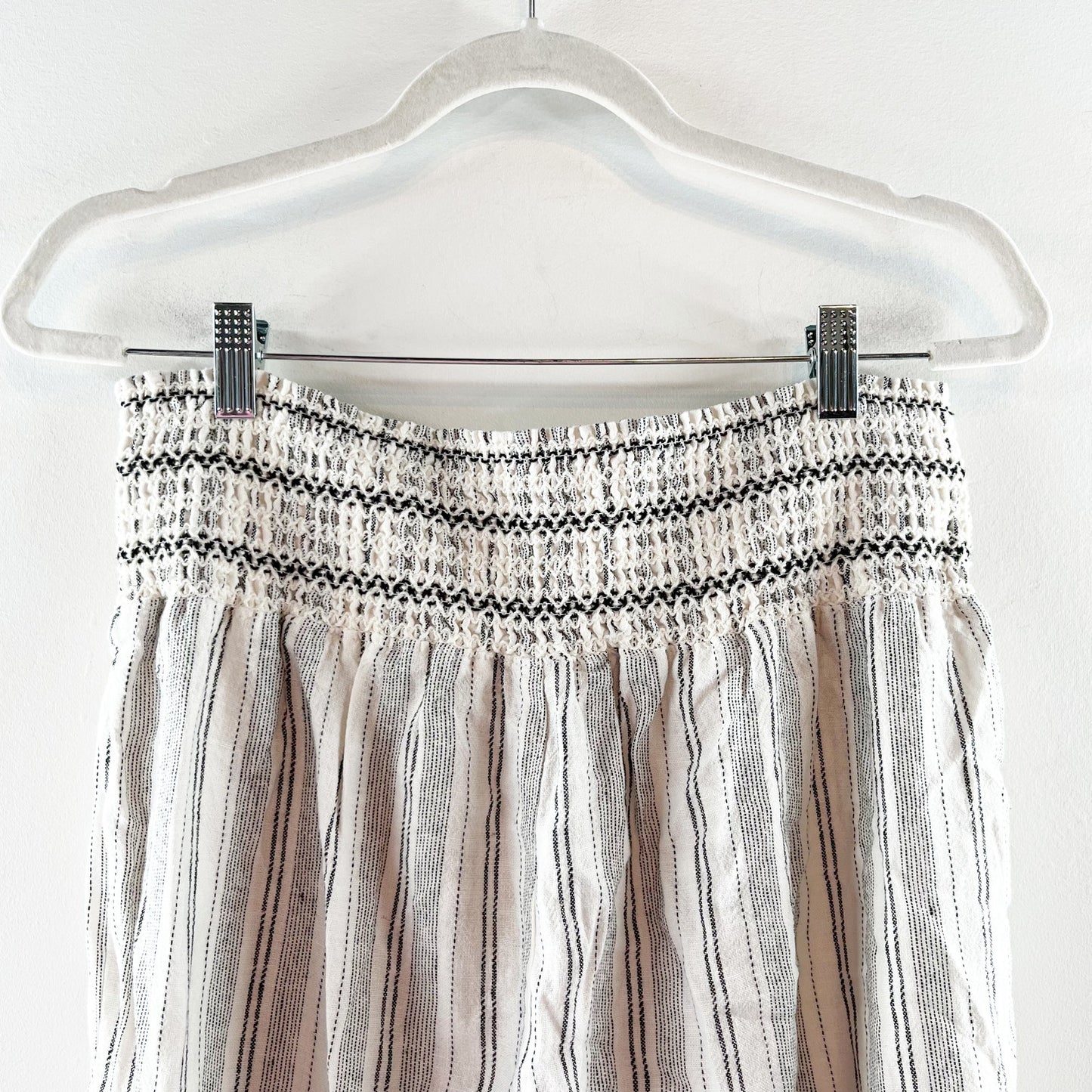 Rewash Smocked Waist Striped Wide Leg Linen Blend Pants White Blue XL
