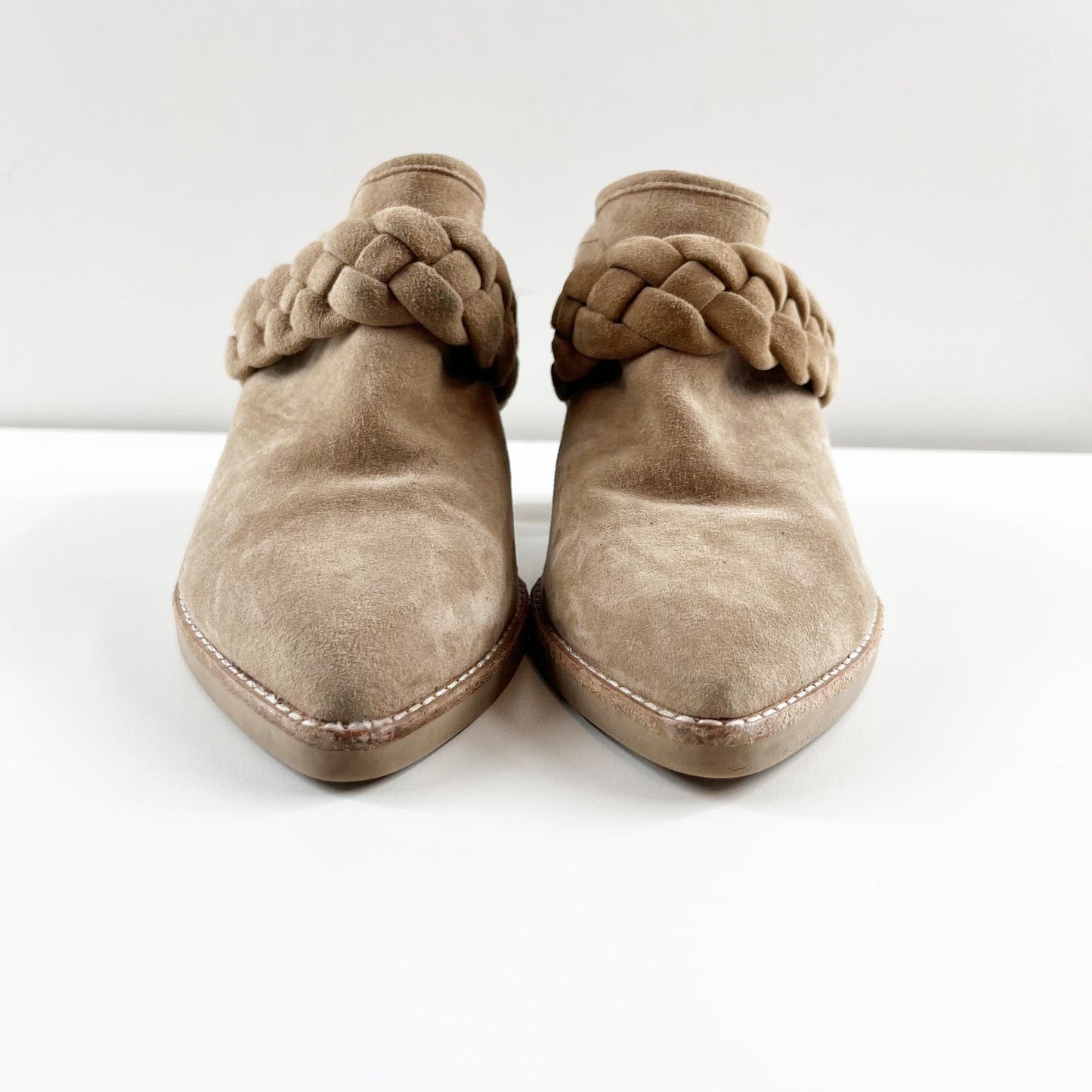 Dolce Vita Serla Pointed Toe Braided Slip On Mule Block Heel Brown Tan 7.5