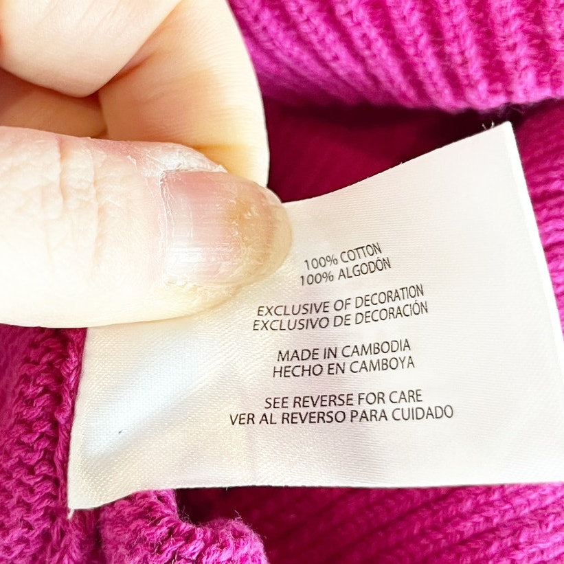 GAP Crewneck Cotton Oversized Long Sleeve Ribbed Trim Sweater Pink XL