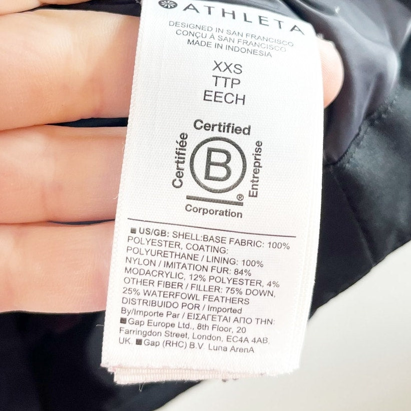 Athleta Rainout Outbound Faux Fur Hood Parka Coat Jacket Black XXS