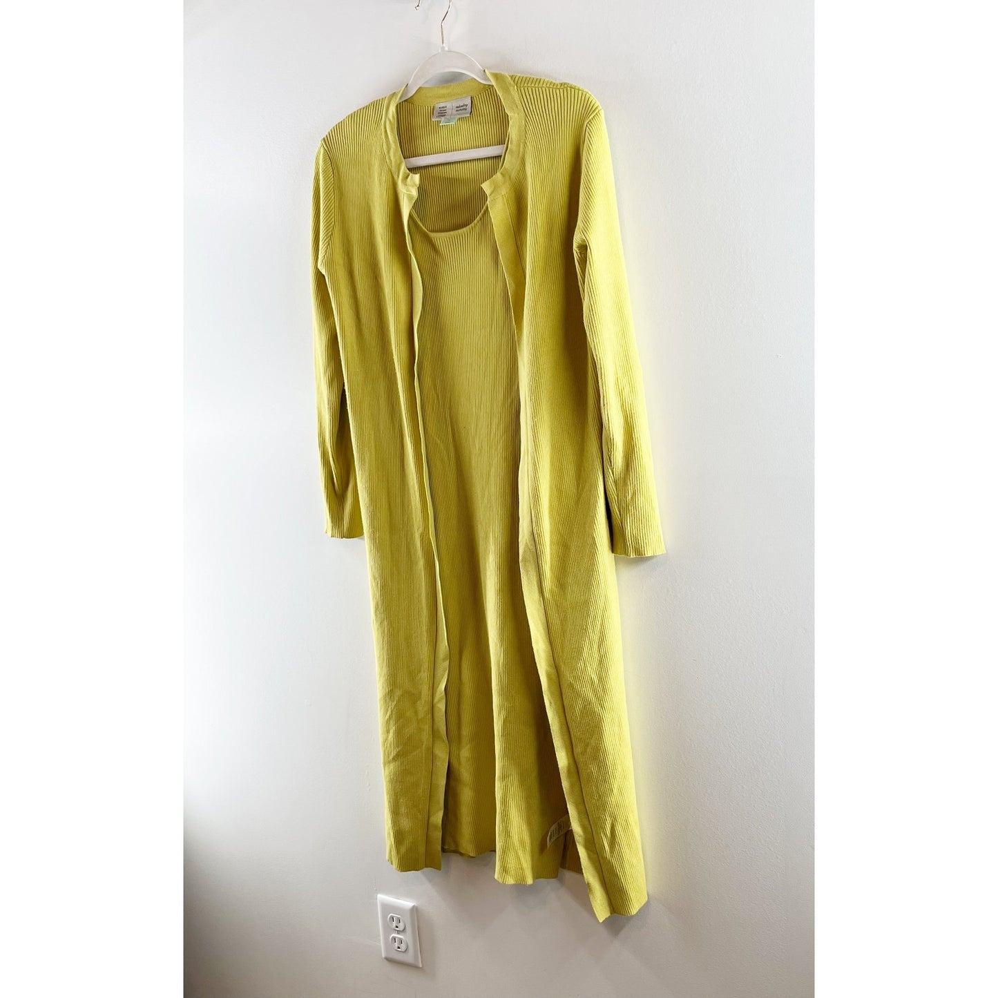 Saturday Sunday Anthropologie Ribbed Midi Dress and Cardigan Sweater Set Green