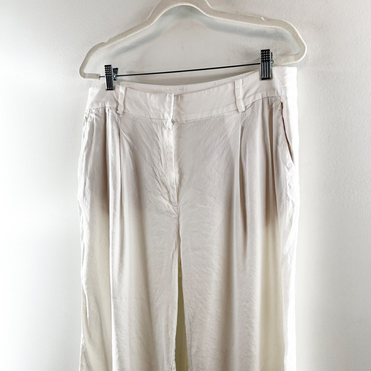 LOFT The High Rise Linen Peyton Trouser Wide Leg Pants White 12