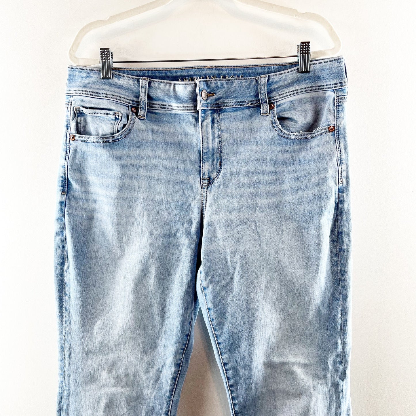American Eagle High Rise Kick Boot Cut Jeans Light Wash Blue 16 Tall Long