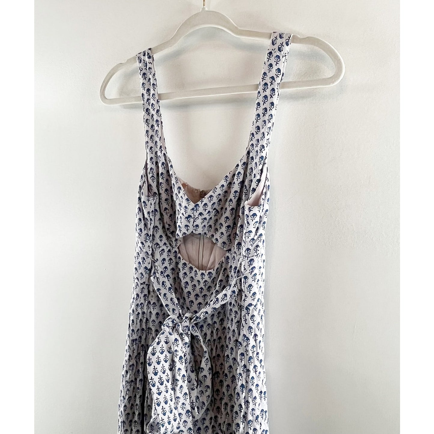 Rebecca Taylor Ditsy Tulip Cutout Wide Leg Cropped Jumpsuit Blue White 8
