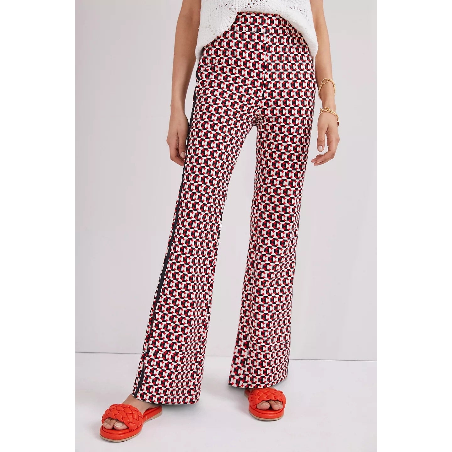 Maeve Anthropologie Pull On Bootcut Printed Pants Red Black Small