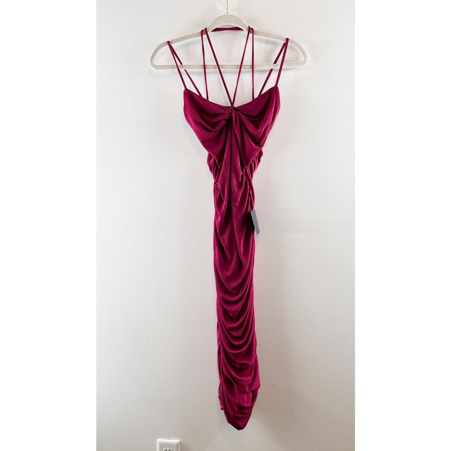 Lulus Such A Serve Ruched Strappy Bodycon Midi Dress Magenta Pink XS