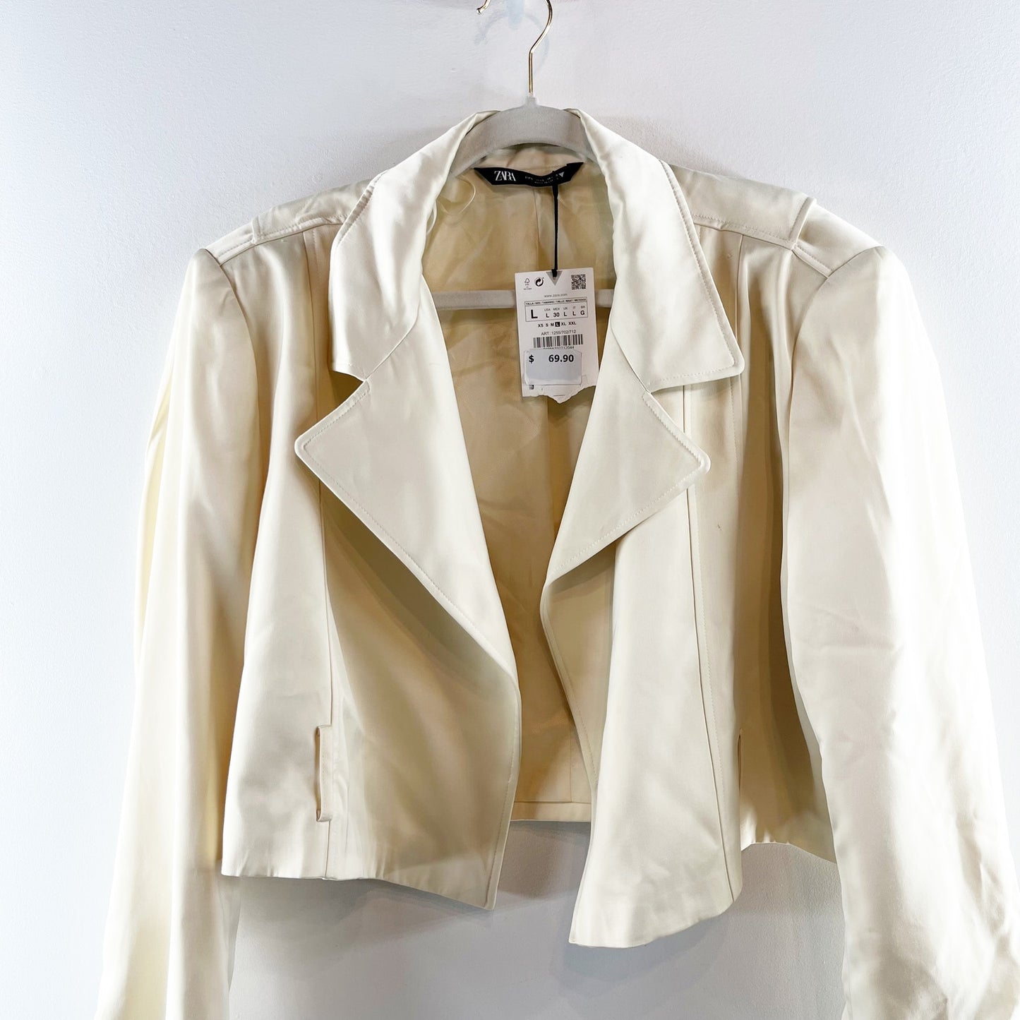 ZARA Cropped Long Sleeve Satin Blazer Jacket Butter Yellow Large