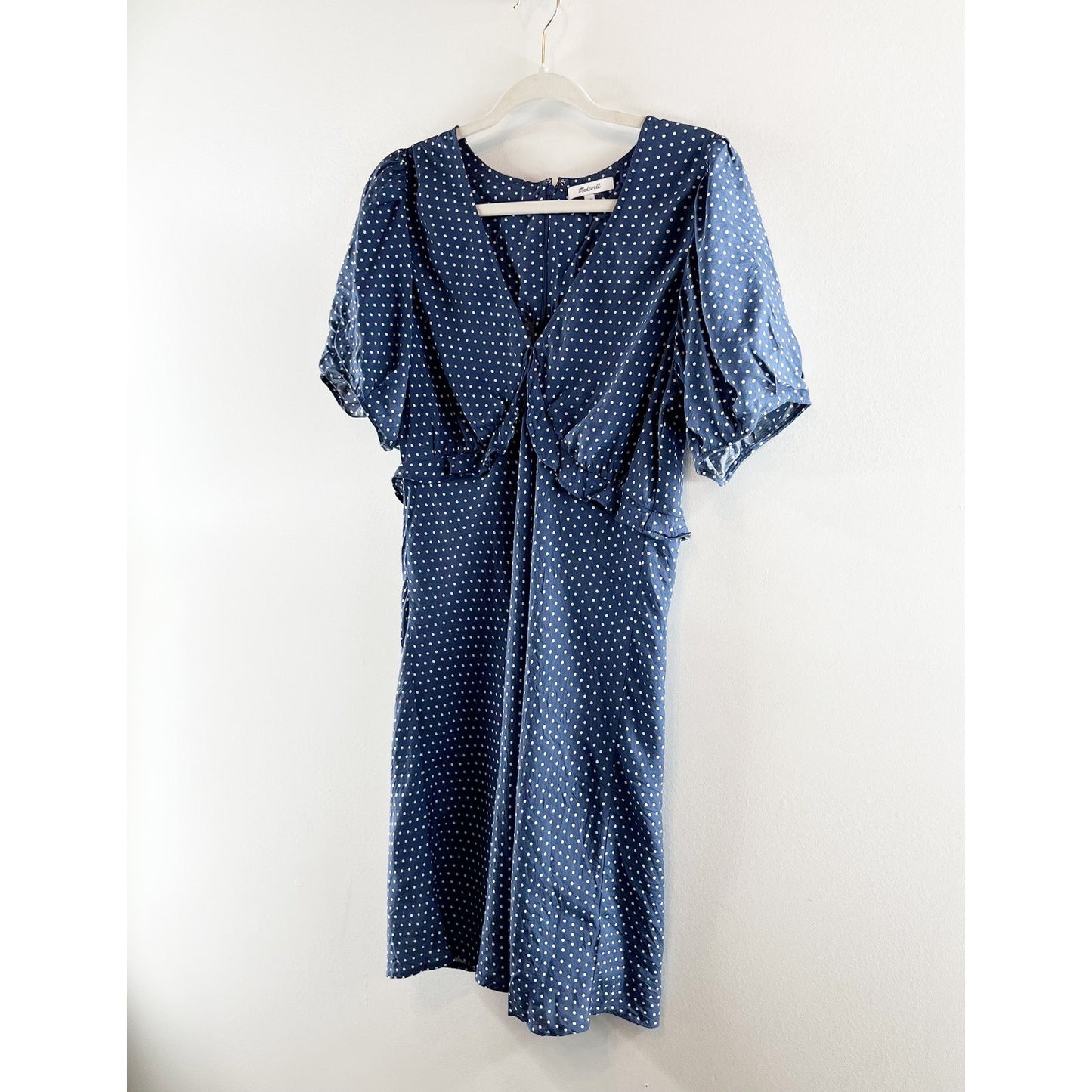 Madwell Puff-Sleeve Ruffle Mini Dress in Polka Dot Curfew Blue 14