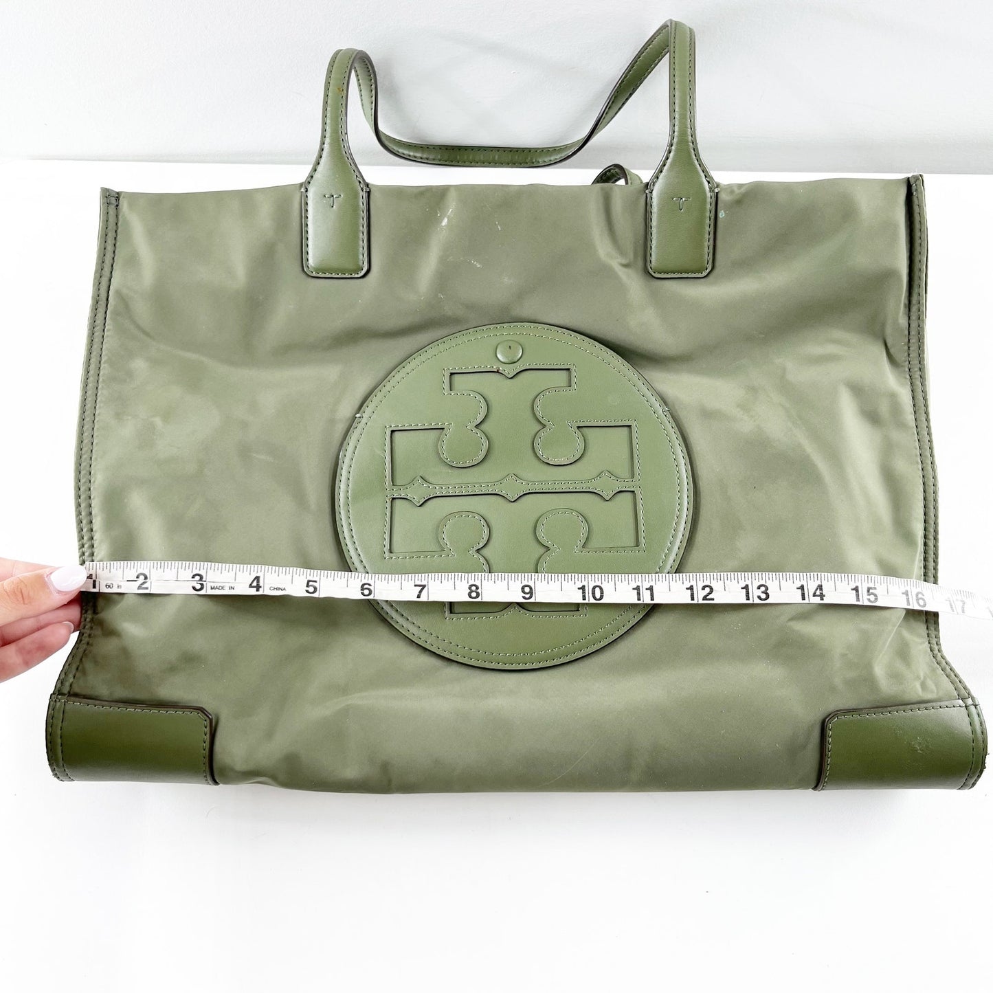 Tory Burch Ella Nylon Tote Bag Travel Purse Green Large