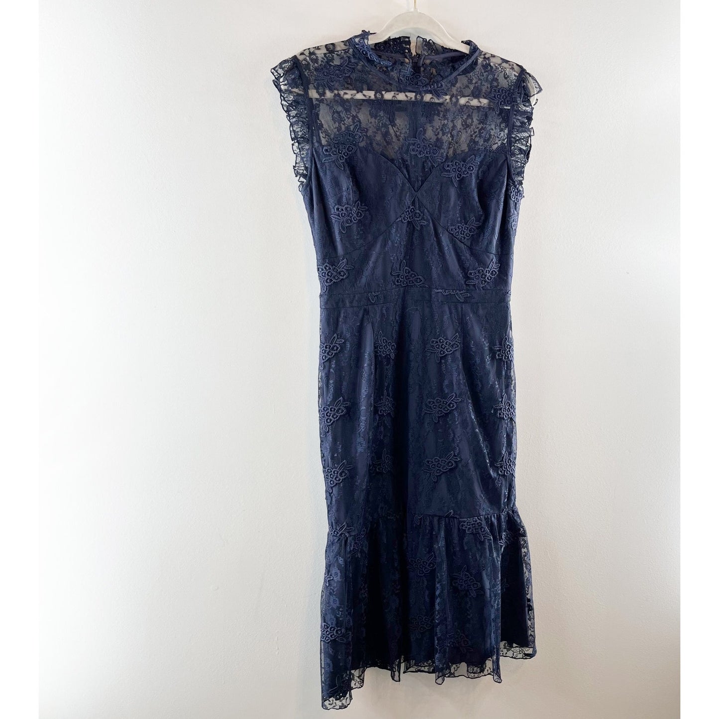 Chelsea 28 Lace High Neck Tiered Sweetheart Neckline Dress Navy Blue 8
