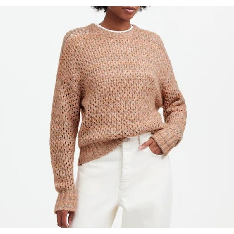 Madewell Space Dyed Open Knit Crochet Crewneck Pullover Sweater Ginger XS