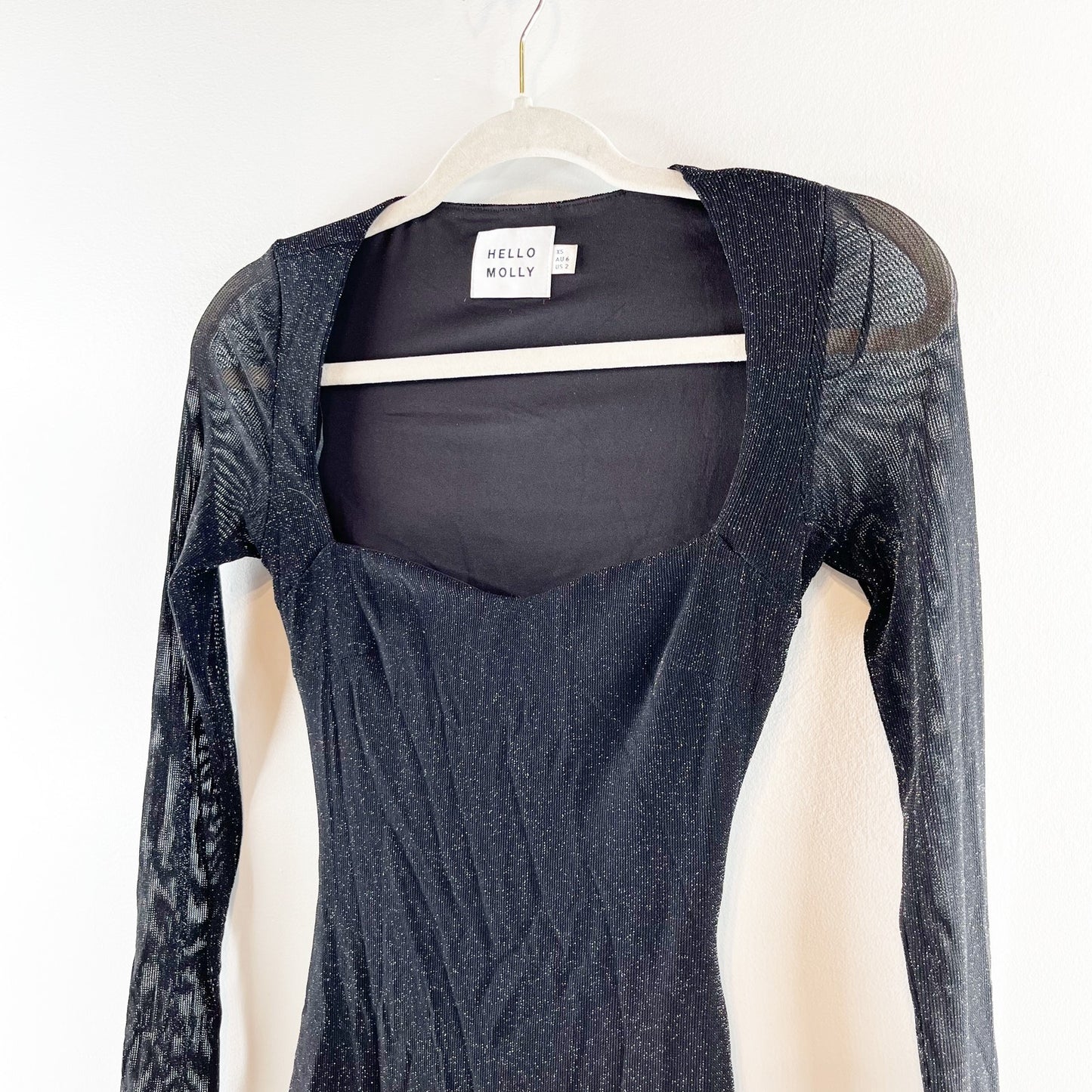 Hello Molly Bring Me To The Sky Long Sleeve Bodycon Mini Dress Metallic Black 2