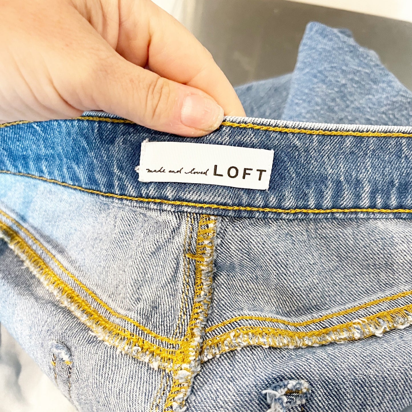 LOFT High Rise Straight Leg Raw Cut Hem Jeans Blue 14 / 32