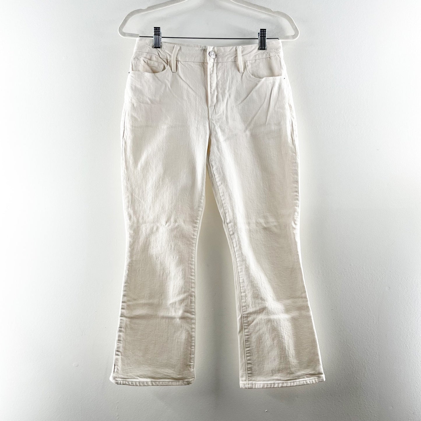 Frame Mid Rise Le Crop Mini Boot Cut Slim Fit Stretch Denim Jeans Blanc White 28
