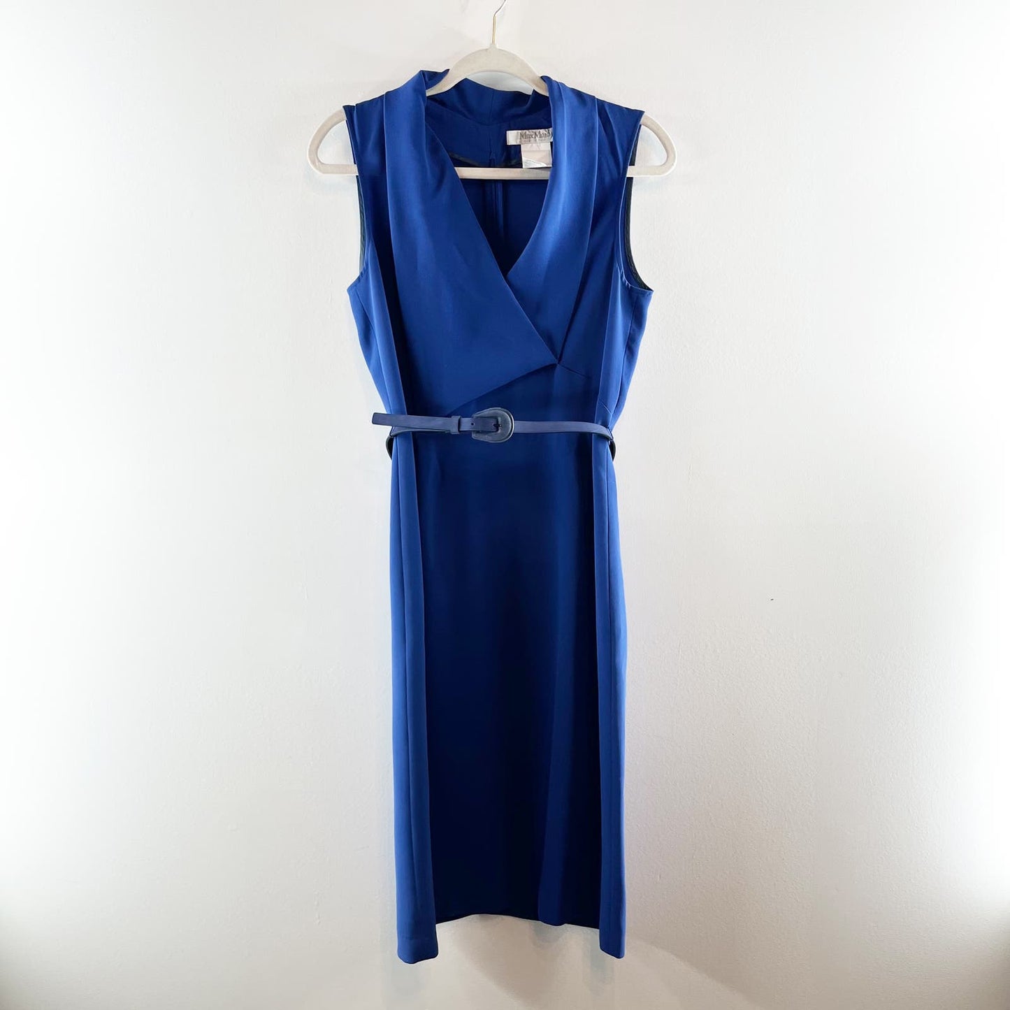 Max Mara Belted Sleeveless Sheath Knee Length Pencil Dress Royal Blue 12