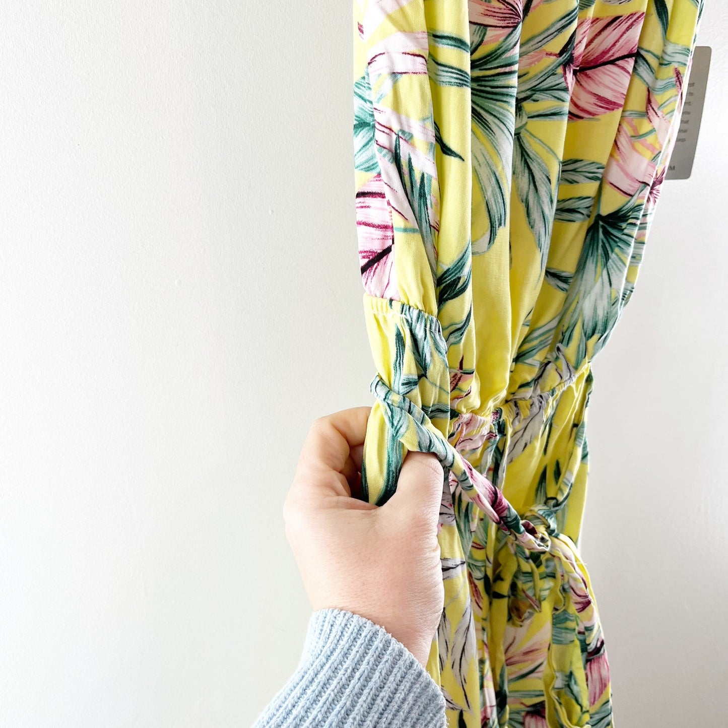 The Vanity Room Strapless Tropical Print Jogger Jumpsuit Banana Yellow Medium