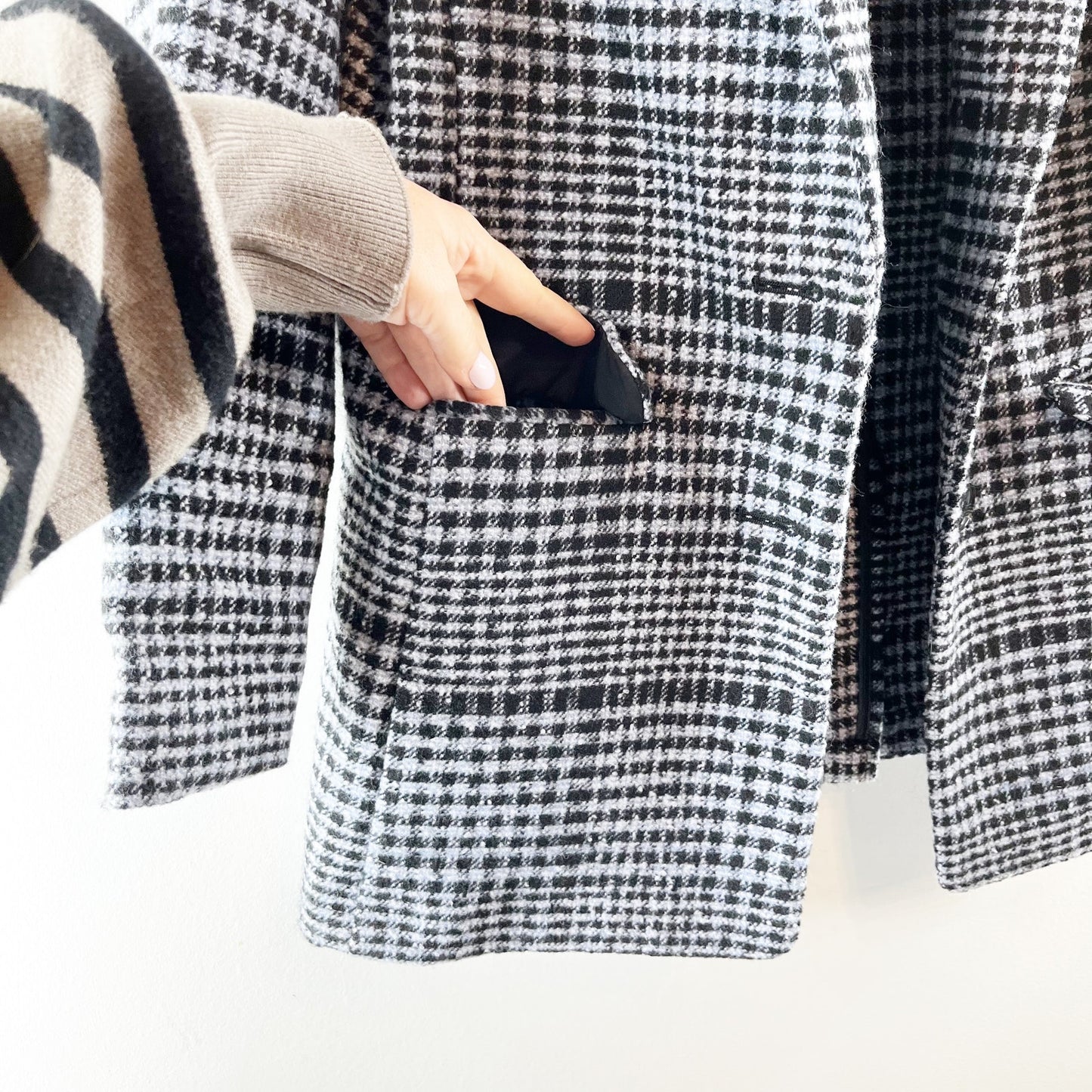 Old Navy Soft Brushed Oversized Single Breasted Plaid Blazer Jacket Gray Small