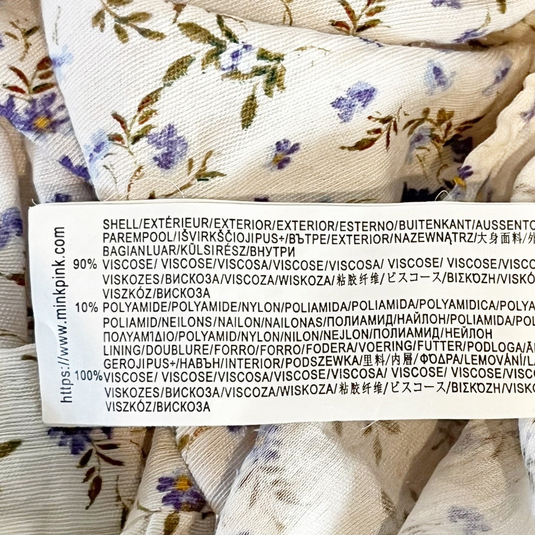 MINKPINK Hailey Floral Puff Sleeve Cutout Midi Dress Off-White Purple XL