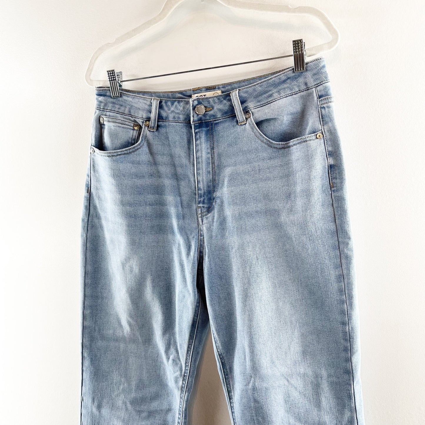 Oat New York High Rise Wide Leg Raw Hem Jeans Denim Blue 10 / 30