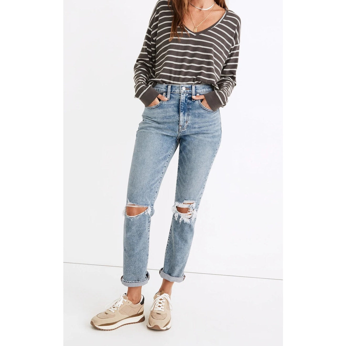 Madewell The Roadtripper High Rise Slim Boyjeans Ripped Edition Blue 26